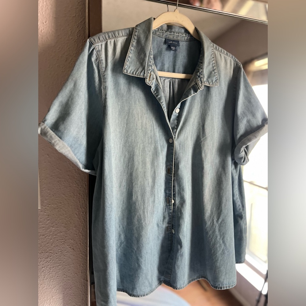 J.Jill Chambray Denim Button-Down Shirt - XL Petite